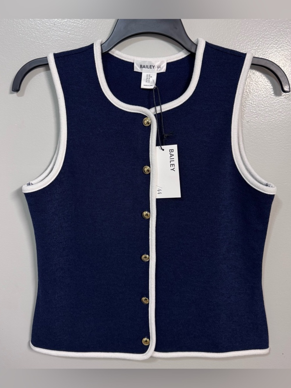 NWT Bailey Navy Sleeveless Button Front Vest